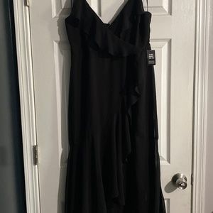 Express high low ruffled black gown